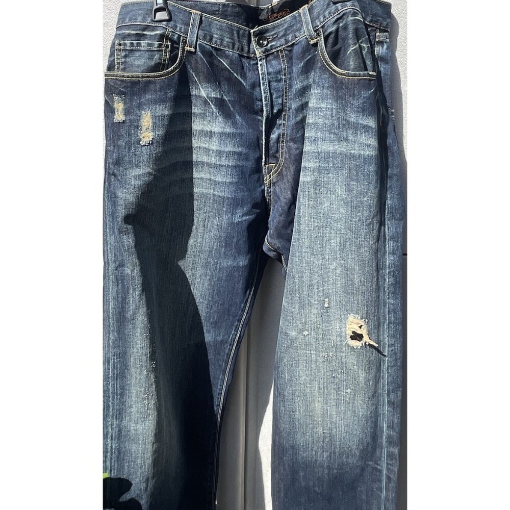 Vintage Ed Hardy Denim Jeans Distressed Look Designer Fashion Mens Size 40x32